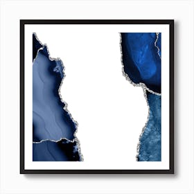 Navy & Silver Agate Texture 15 Art Print