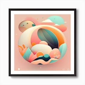 Abstract Peach & Mint Painting  Art Print