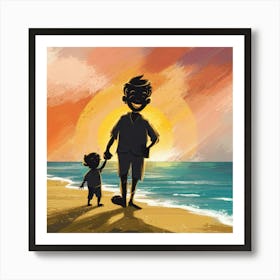 Father And Son On The Beach Art Print