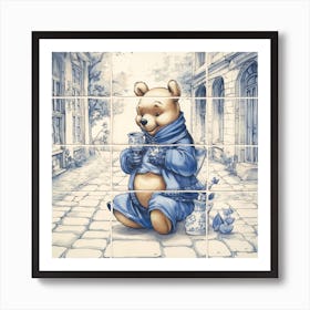 Winnie The Pooh Delft Tile Illustration 2 Art Print