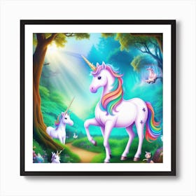 Unicorns In The Forest 1 Art Print