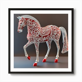 Hermoso Caballo Fantasia, Colores Rojo Y Blanco Art Print