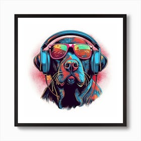 03 Funky Labrador Retriever Headphones Art Print