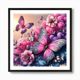 Butterflies And Flowers 3 Art Print