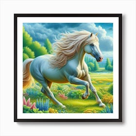 White Horse In The Field Art Print