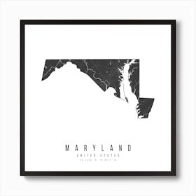 Maryland Mono Black And White Modern Minimal Street Map Square Art Print