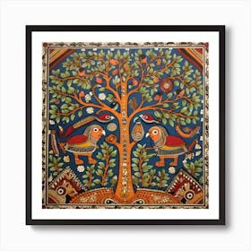 Tree Of Life Madhubani Painting Indian Traditional Style Art Print