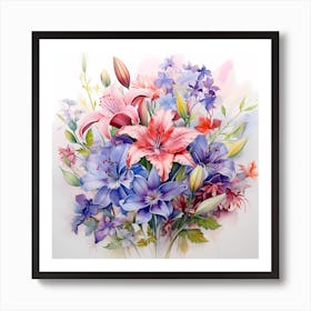 AI Ethereal Watercolor Blooms Art Print