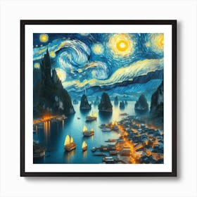 Starry Night In Ha Long Bay V4 Art Print