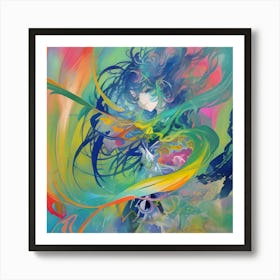 Girl With Colorful Hair Art Print