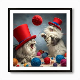 Two Cats Playing With Yarn 1 Art Print