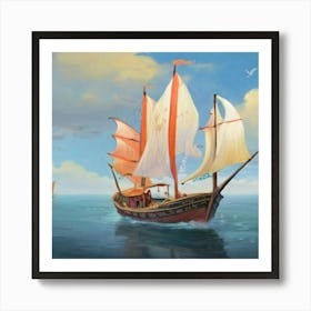 Pirate Ship In The Ocean Art Print