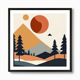 Abstract Mountains and Forest Print Art Print