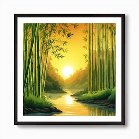 A Stream In A Bamboo Forest At Sun Rise Square Composition 73 Art Print