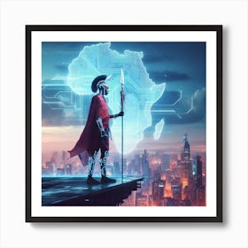 Maasai Warrior in Cyberpunk Africa Art Print