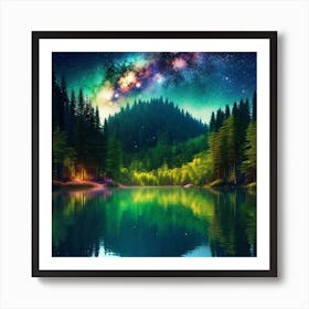 Night Sky Over Lake 13 Art Print