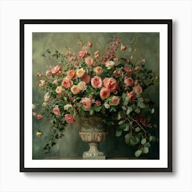 Roses In A Vase Green Bak Art Print