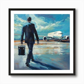 Man Walking To An Airplane Art Print