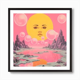 Risograph Style Surreal Scene, Vibrant Trippy Candy Colours 6 Art Print