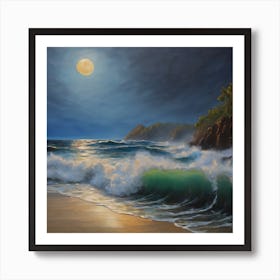 Full Moon At The Beach 1 Art Print
