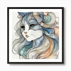 Watercolor Cat Portrait Art Print