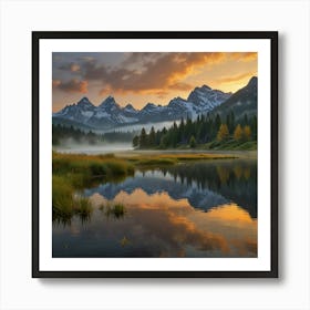 Sunrise In The Grand Teton Mountains Art Print