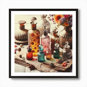 Perfume Bottles On A Table Poster