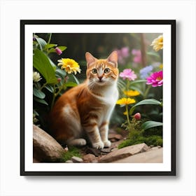 Cat In The Garden 3 Art Print