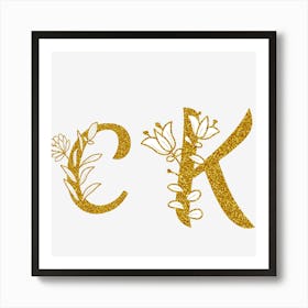 K Gold Glitter Monogram Art Print