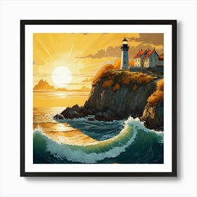 Lighthouse At Sunset Art Print