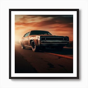 Classic Muscle Car At Sunset Art Print