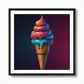 T-shirt vector, [ICE CREAM] graphic, synthwave, vivid colors, detailed, high quality Art Print