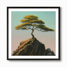 Pine Tree On A Rock Art Print