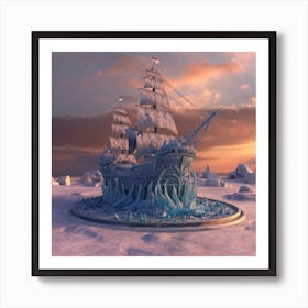 Beautiful ice sculpture in the shape of a sailing ship 1 Art Print