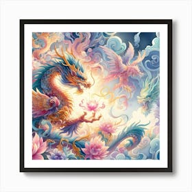 Dragon And Lotus 1 Art Print