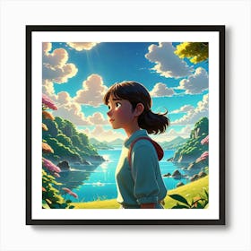 Girl Looking At A Lake Art Print