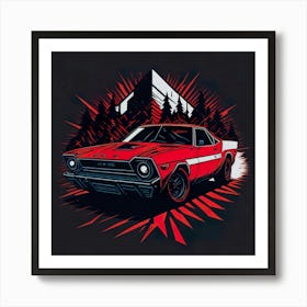 Car Red Artwork Of Graphic Design Flat (19) Art Print