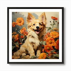 Corgi In Flowers 1 Art Print