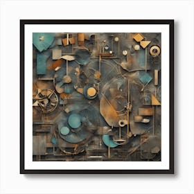 A Mixed Media Artwork Combining Found Objects And Geometric Shapes, Creating A Minimalist Assemblage (3) Art Print