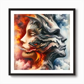 Half Dragon Human Face Art Print