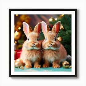 Firefly Adorable Christmas Bunnies In Festive Pastel Charm 49107 (2) Art Print