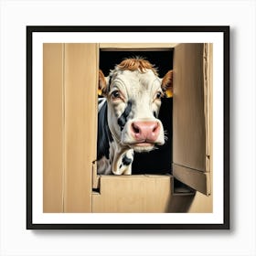 Cow Peeking Out Of The Door Art Print