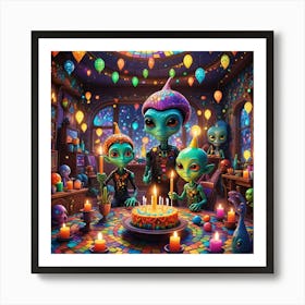 Aliens Birthday Party II Art Print