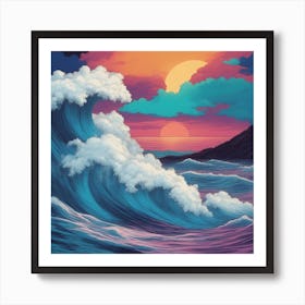 Hawaiian Sunset, big waves Art Print