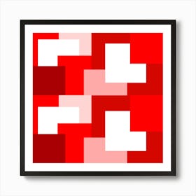 Red Abstract Square Tiles pattern Art Print