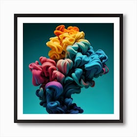 Abstract Long Cloud Of Colourful Smoke On A Blue Art Print