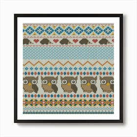 Owls On A Scarf Art Print