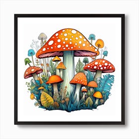 Mushrooms And Plants Art Print