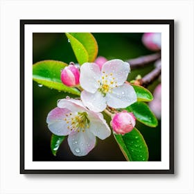 Blooming Pear Tree In Spring Close Shot Showcasing The Intricate Arrangement Of Small Blush Toned B (1) Art Print