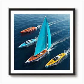 Yachts In The Ocean Art Print